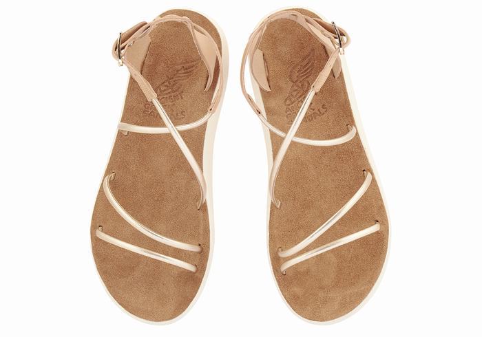 Beige Gold White Women Ancient Greek Sandals Anastasia Comfort Ankle Strap Sandals | UUU2019NB