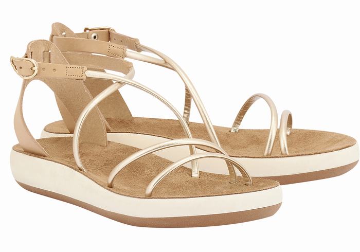 Beige Gold White Women Ancient Greek Sandals Anastasia Comfort Ankle Strap Sandals | UUU2019NB