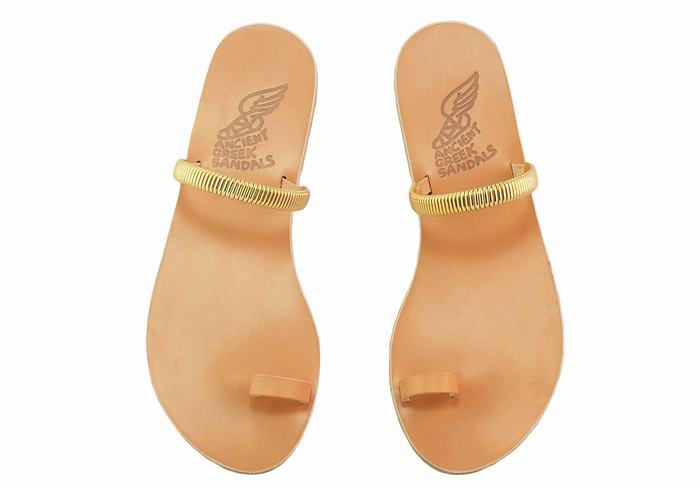 Beige Gold Women Ancient Greek Sandals Konaki Toe-Post Sandals | ENK7072TI