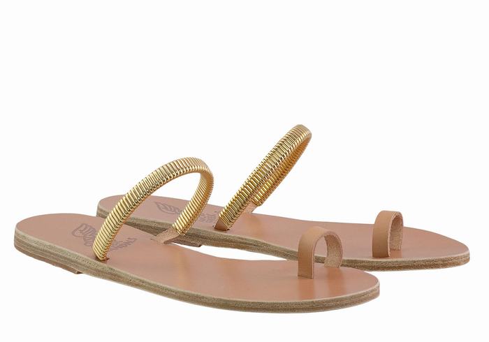 Beige Gold Women Ancient Greek Sandals Konaki Toe-Post Sandals | ENK7072TI