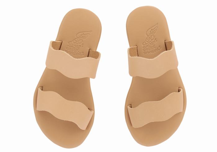 Beige Kids' Ancient Greek Sandals Little Kastos Soft Slide Sandals | SLG7569VY