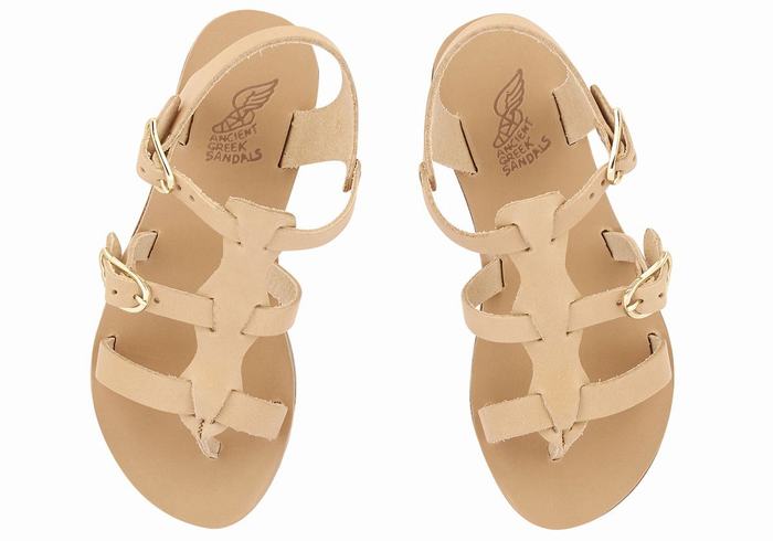 Beige Kids' Ancient Greek Sandals Little Grace Kelly Soft Flat Sandals | QGT1321RX