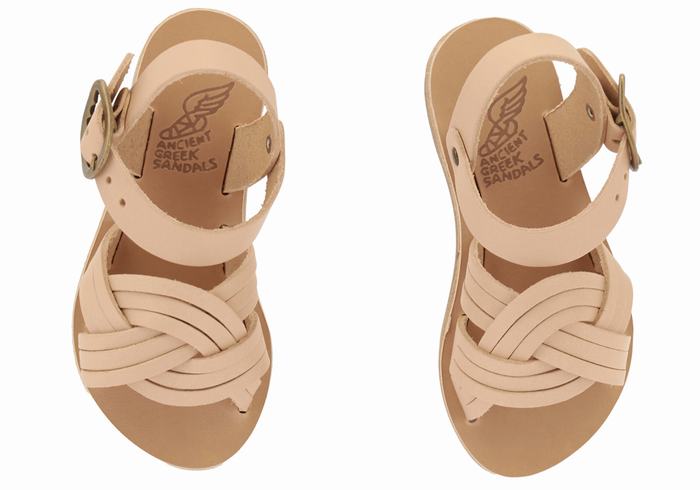 Beige Kids' Ancient Greek Sandals Little Electra Soft Flat Sandals | TUK9322ZA