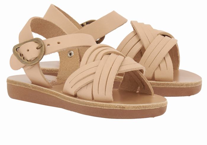 Beige Kids' Ancient Greek Sandals Little Electra Soft Flat Sandals | TUK9322ZA