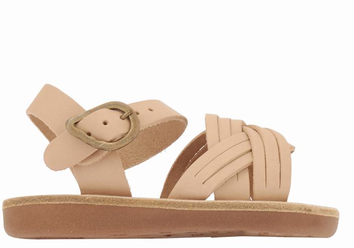 Beige Kids\' Ancient Greek Sandals Little Electra Soft Flat Sandals | TUK9322ZA