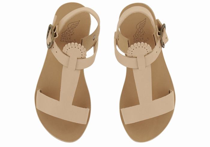 Beige Kids' Ancient Greek Sandals Little Amber Soft Flat Sandals | EWX7782LB