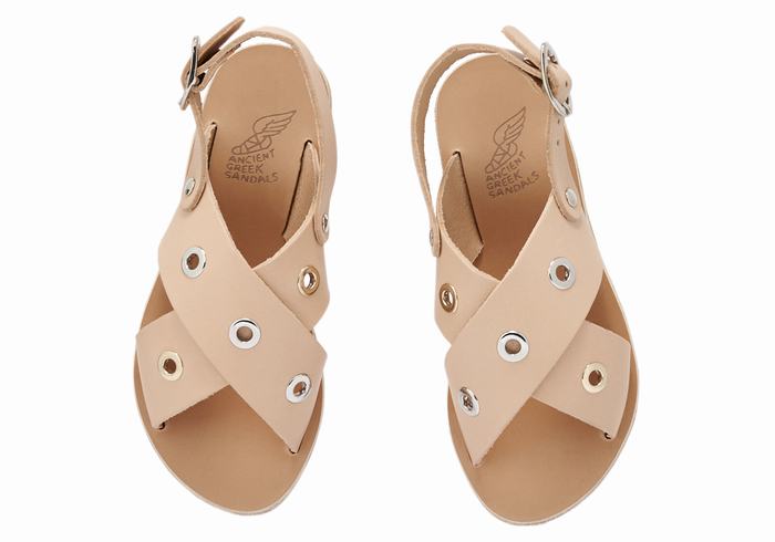 Beige Kids' Ancient Greek Sandals Little Maria Eyelets Soft Casual Sandals | PQT344QG