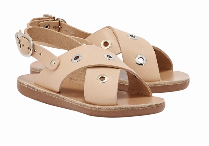 Beige Kids' Ancient Greek Sandals Little Maria Eyelets Soft Casual Sandals | PQT344QG