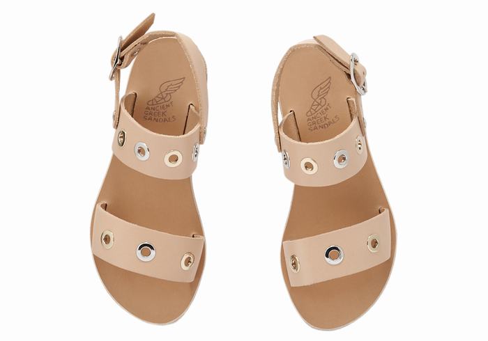 Beige Kids' Ancient Greek Sandals Little Clio Eyelets Soft Casual Sandals | CGK10022BU