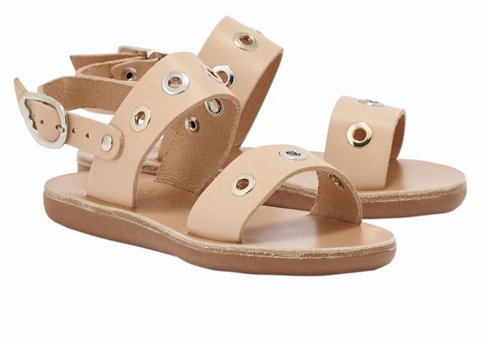 Beige Kids' Ancient Greek Sandals Little Clio Eyelets Soft Casual Sandals | CGK10022BU