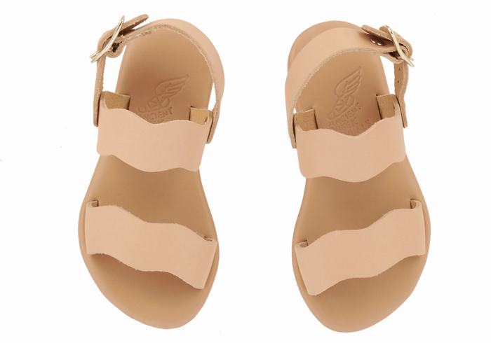 Beige Kids' Ancient Greek Sandals Little Calamos Soft Casual Sandals | KMN742RW