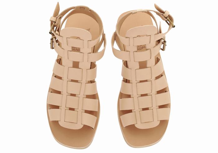 Beige Men Ancient Greek Sandals Alexandros Leather Fisherman Sandals | OHD2554DE