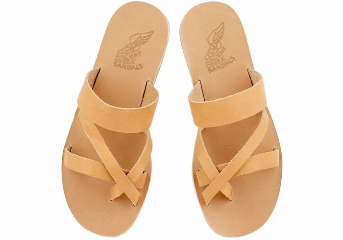 Beige Men Ancient Greek Sandals Jason Leather Slide Sandals | DMQ9985PO