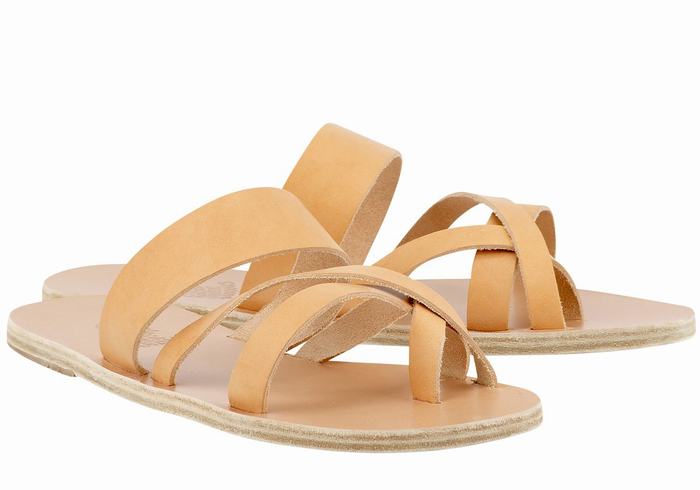 Beige Men Ancient Greek Sandals Jason Leather Slide Sandals | DMQ9985PO