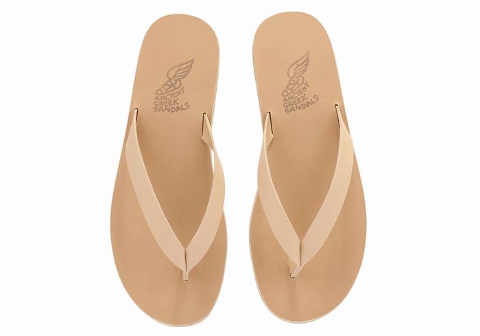 Beige Men Ancient Greek Sandals Solon Leather Flip Flops | AEZ6275HL