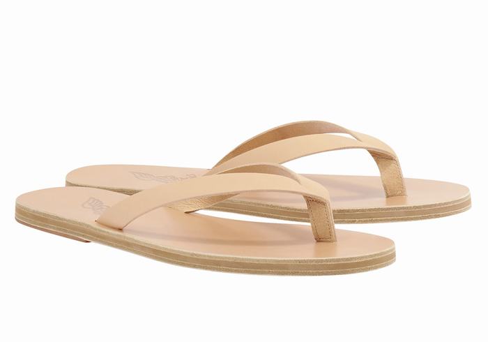 Beige Men Ancient Greek Sandals Solon Leather Flip Flops | AEZ6275HL