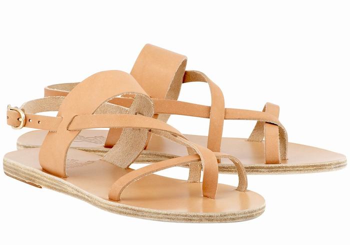 Beige Women Ancient Greek Sandals Alethea Leather Back-Strap Sandals | KSS7680EQ