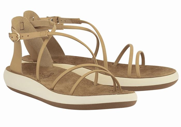 Beige Women Ancient Greek Sandals Anastasia Comfort Ankle Strap Sandals | MAR5421OZ