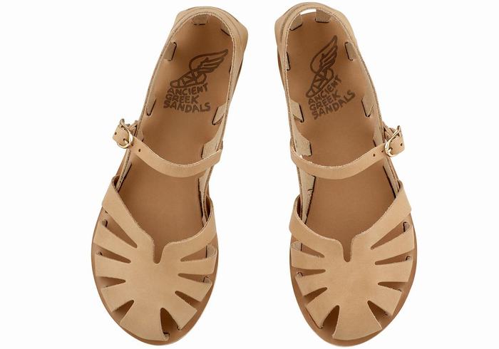 Beige Women Ancient Greek Sandals Apollonia Leather Fisherman Sandals | EOK10015WO