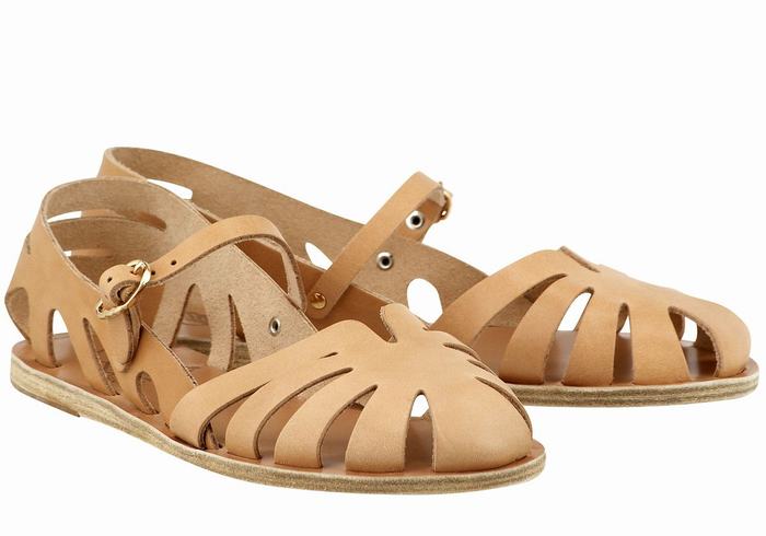 Beige Women Ancient Greek Sandals Apollonia Leather Fisherman Sandals | EOK10015WO