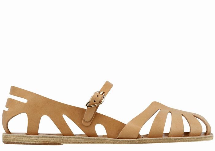 Beige Women Ancient Greek Sandals Apollonia Leather Fisherman Sandals | EOK10015WO