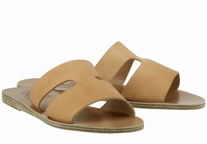 Beige Women Ancient Greek Sandals Apteros Slide Sandals | SPY9933RV