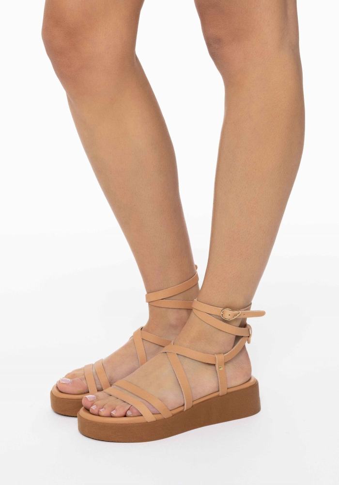 Beige Women Ancient Greek Sandals Aristea Leather Platform Sandals | OXR9798PL