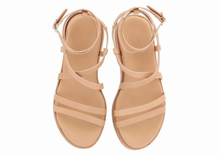 Beige Women Ancient Greek Sandals Aristea Leather Platform Sandals | OXR9798PL