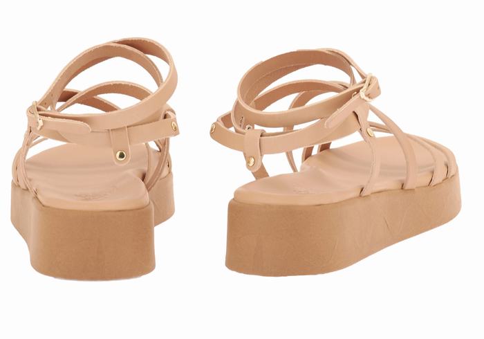 Beige Women Ancient Greek Sandals Aristea Leather Platform Sandals | OXR9798PL