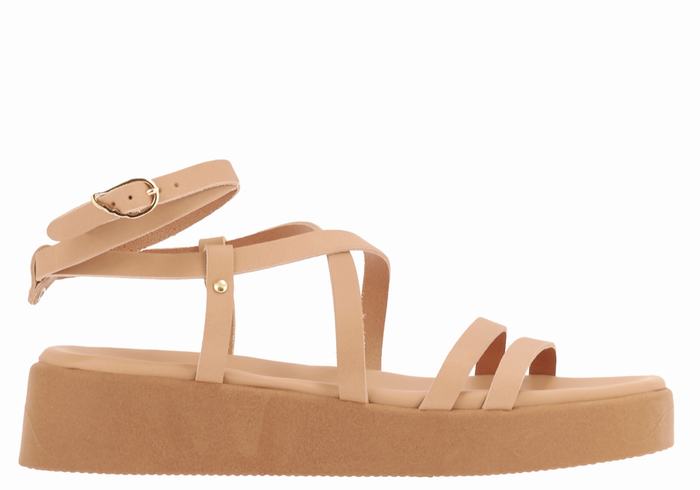 Beige Women Ancient Greek Sandals Aristea Leather Platform Sandals | OXR9798PL