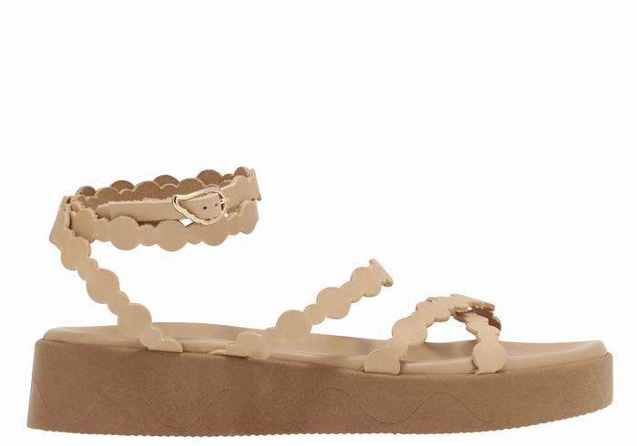 Beige Women Ancient Greek Sandals Aspis Leather Platform Sandals | LVJ5989GU