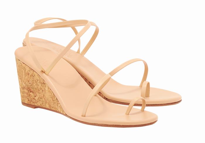 Beige Women Ancient Greek Sandals Chora Mid Wedge Sandals | CTI6446KT