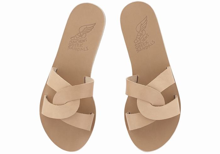 Beige Women Ancient Greek Sandals Desmos Slide Sandals | UVS8283ZX