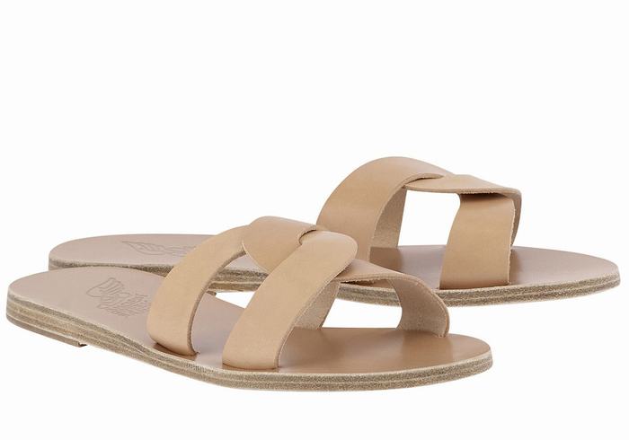 Beige Women Ancient Greek Sandals Desmos Slide Sandals | UVS8283ZX