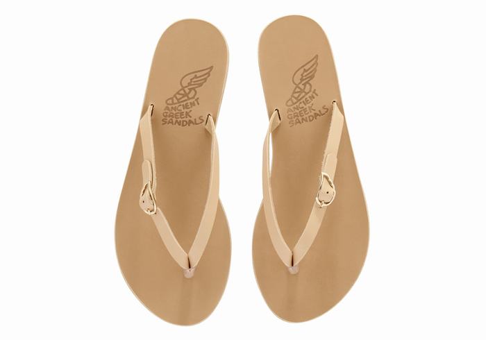 Beige Women Ancient Greek Sandals Dihalo Leather Flip Flops | CDK127IB