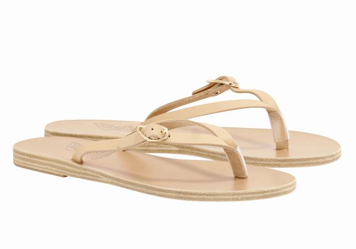 Beige Women Ancient Greek Sandals Dihalo Leather Flip Flops | CDK127IB