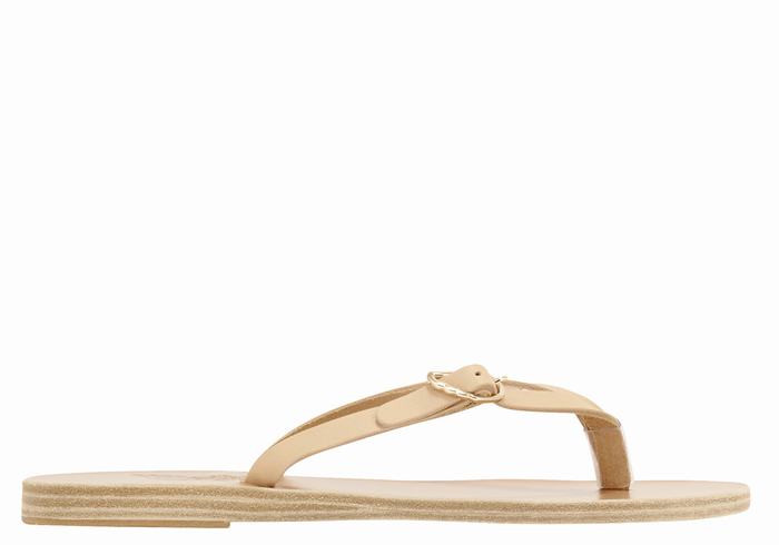 Beige Women Ancient Greek Sandals Dihalo Leather Flip Flops | CDK127IB