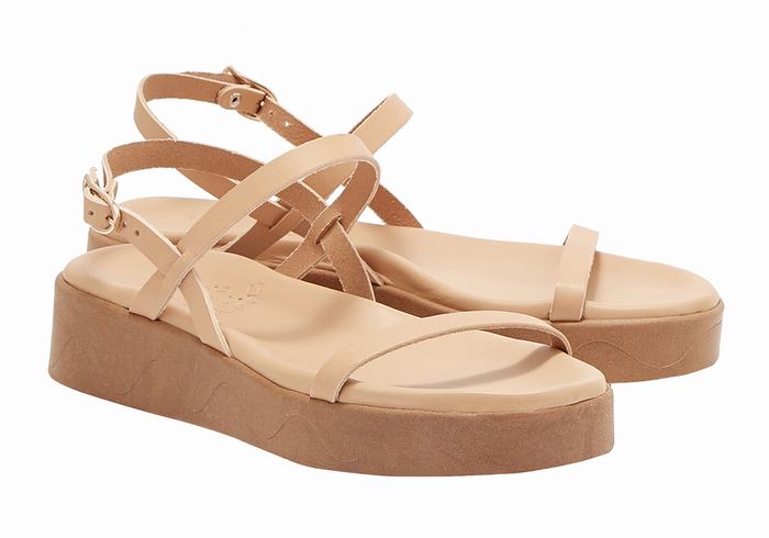 Beige Women Ancient Greek Sandals Evriali Leather Platform Sandals | BLH3642XK