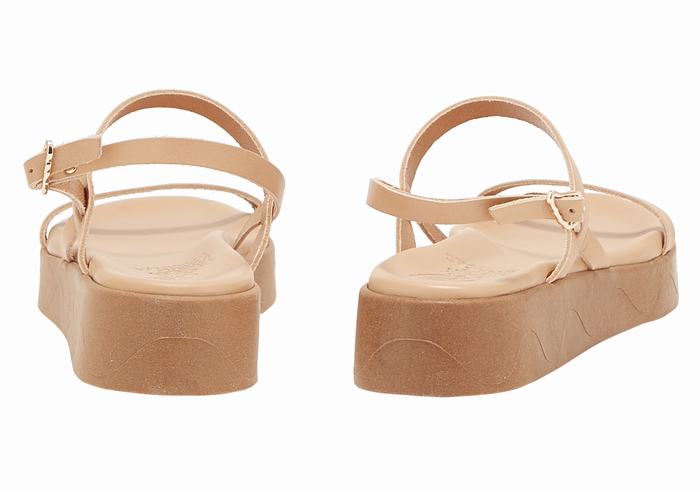 Beige Women Ancient Greek Sandals Evriali Leather Platform Sandals | BLH3642XK