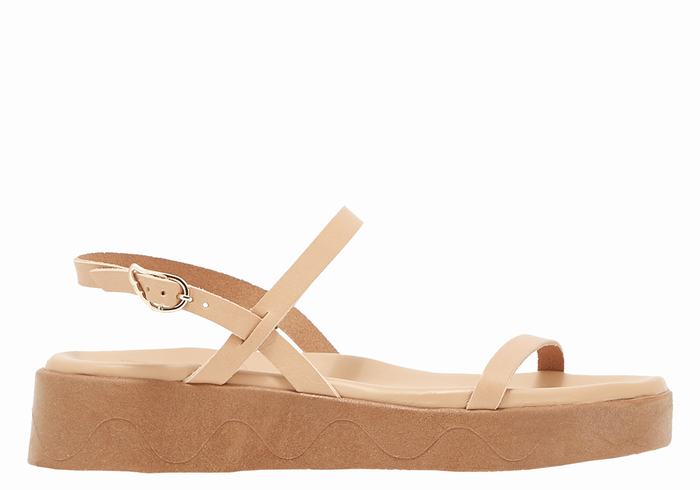 Beige Women Ancient Greek Sandals Evriali Leather Platform Sandals | BLH3642XK