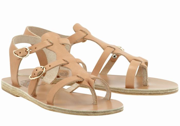 Beige Women Ancient Greek Sandals Grace Kelly Leather Casual Sandals | ZBG8426GU