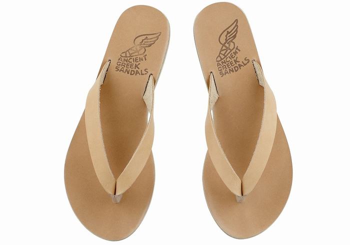 Beige Women Ancient Greek Sandals Hera Leather Flip Flops | RAO8964MA