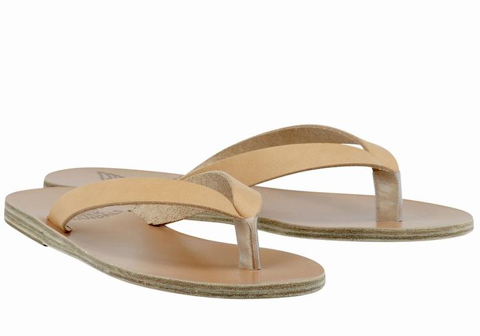 Beige Women Ancient Greek Sandals Hera Leather Flip Flops | RAO8964MA