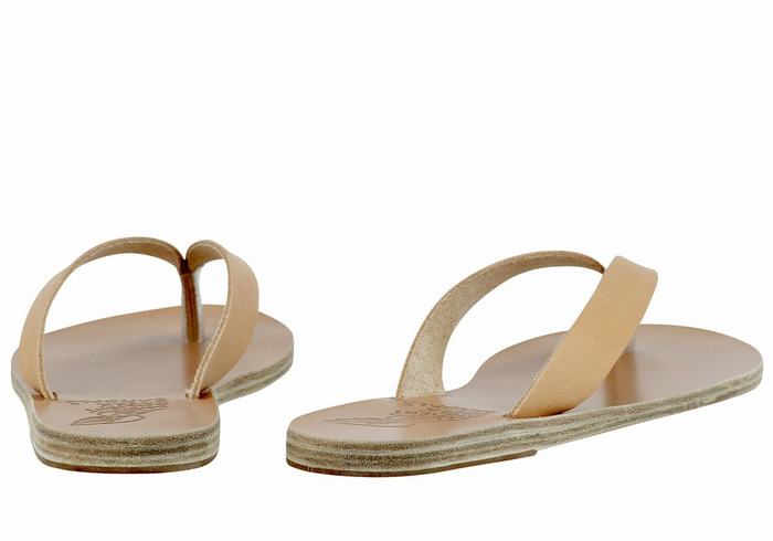 Beige Women Ancient Greek Sandals Hera Leather Flip Flops | RAO8964MA