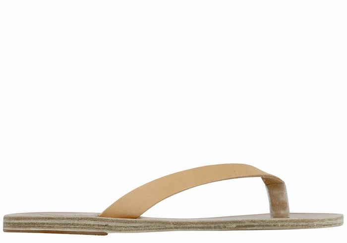 Beige Women Ancient Greek Sandals Hera Leather Flip Flops | RAO8964MA