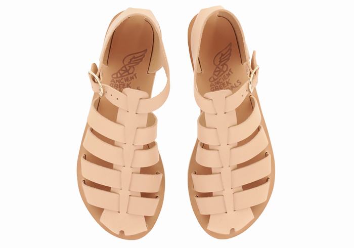 Beige Women Ancient Greek Sandals Homeria Leather Fisherman Sandals | WYA8742AV