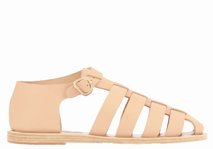 Beige Women Ancient Greek Sandals Homeria Leather Fisherman Sandals | WYA8742AV