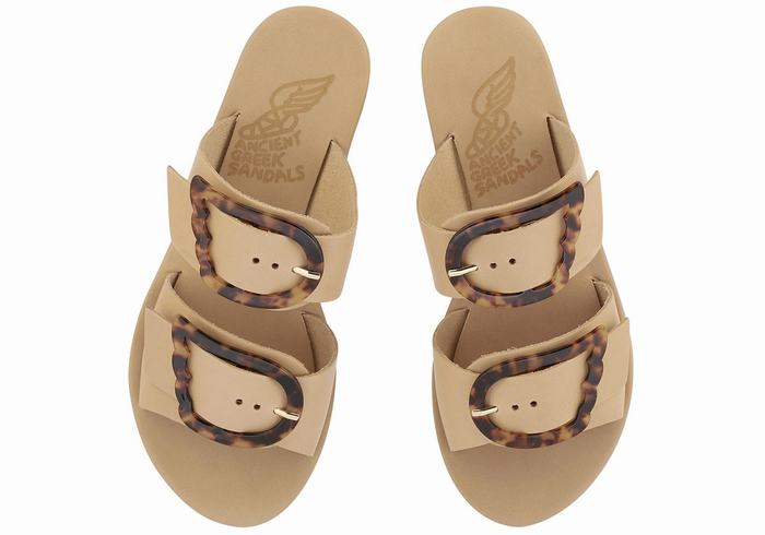 Beige Women Ancient Greek Sandals Iaso Slide Sandals | RUJ380BJ