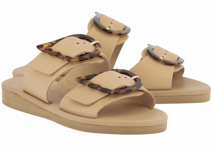 Beige Women Ancient Greek Sandals Iaso Slide Sandals | RUJ380BJ