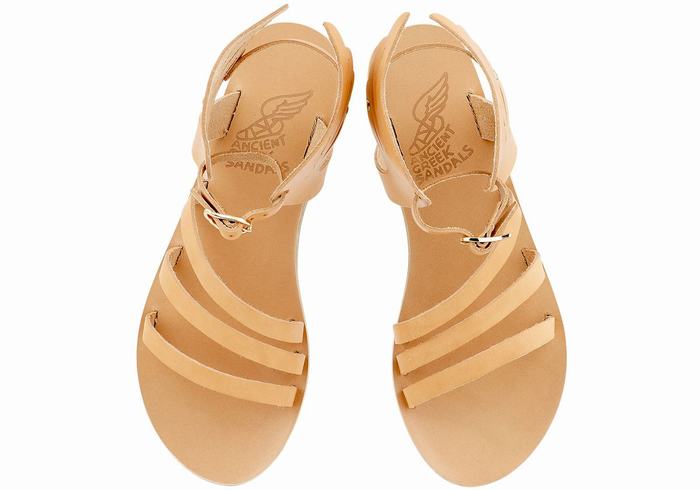 Beige Women Ancient Greek Sandals Ikaria Leather Ankle Strap Sandals | USN26NR